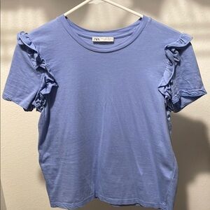Zara Blue Ruffled Short Sleeve T-Shirt